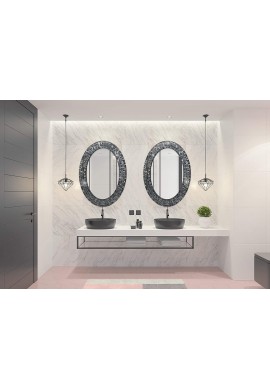 Oval Wood Framed Wall Mirror Creative Bathroom Wall Mounted Mirror Decor  Bagel Shaped Mirror for Bathroon Bedroom 