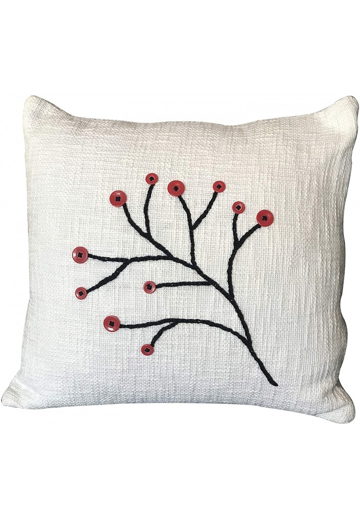 Decorative Throw Pillow Cover Nature Boho Woven Pillowcase in White Black  Red - Decorshore