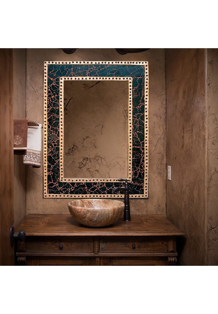 DecorShore 24 inch Jewel Tone-Framed Rectangular Crackle Wall Mirror
