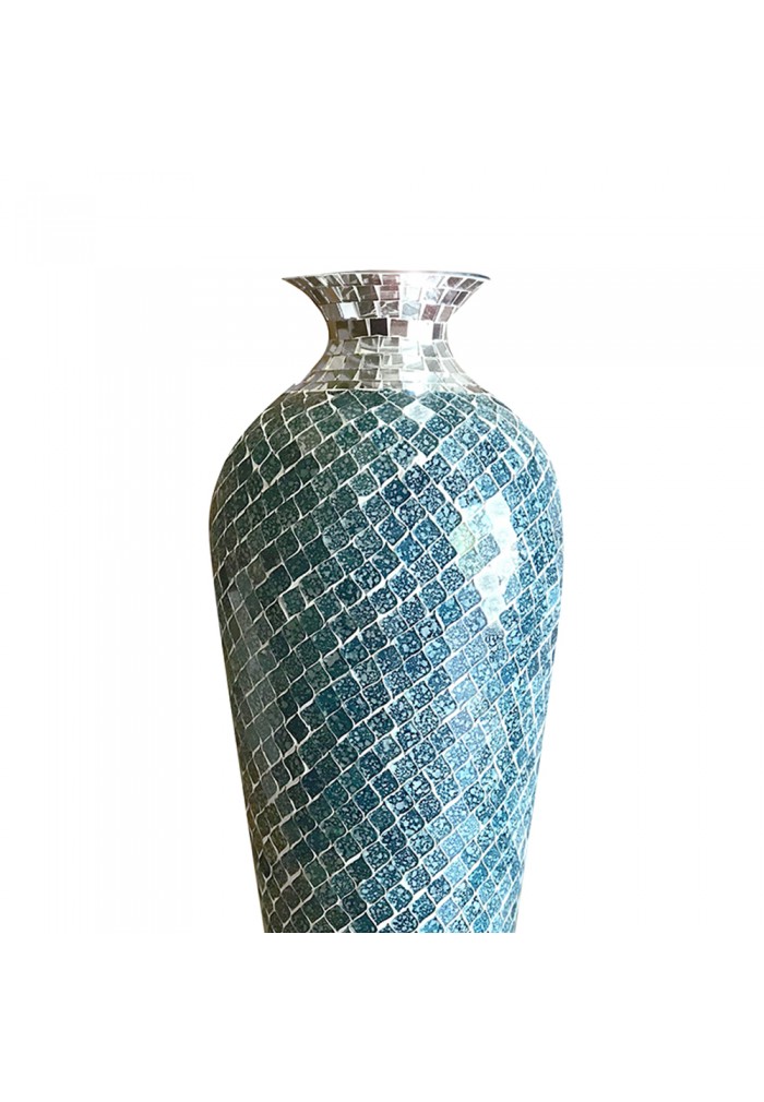 Buy Decorative Metal Floor Vase in Teal & Silver Color at DecorShore