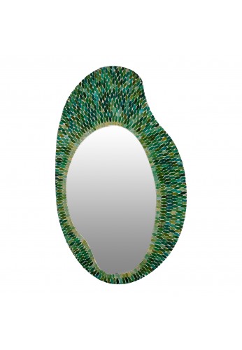 DecorShore 35x21" Oval Shape Iron Frame wall Mirror with Glass Mosaic Tiles- Multi Green