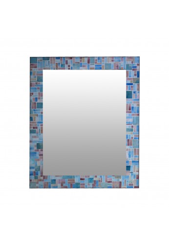 DecorShore 30x24" Rectangular Shape Iron Frame wall Mirror with Glass Mosaic Tiles- Multi Blue