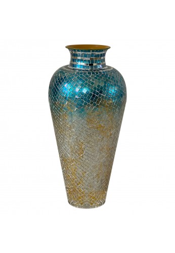 DecorShore 22" Iron Base Vase with Glass Mosaic Tiles Overlay- Multi Yellow Blue