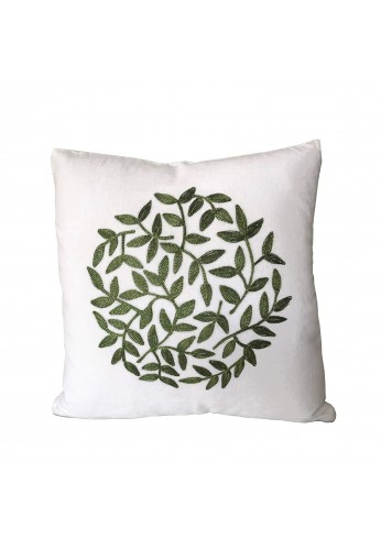 Zara 18 inch Artisan Crafted Decorative Throw Pillow Cushion Cover - White  Cotton Jute Leaf Pattern - Decorshore
