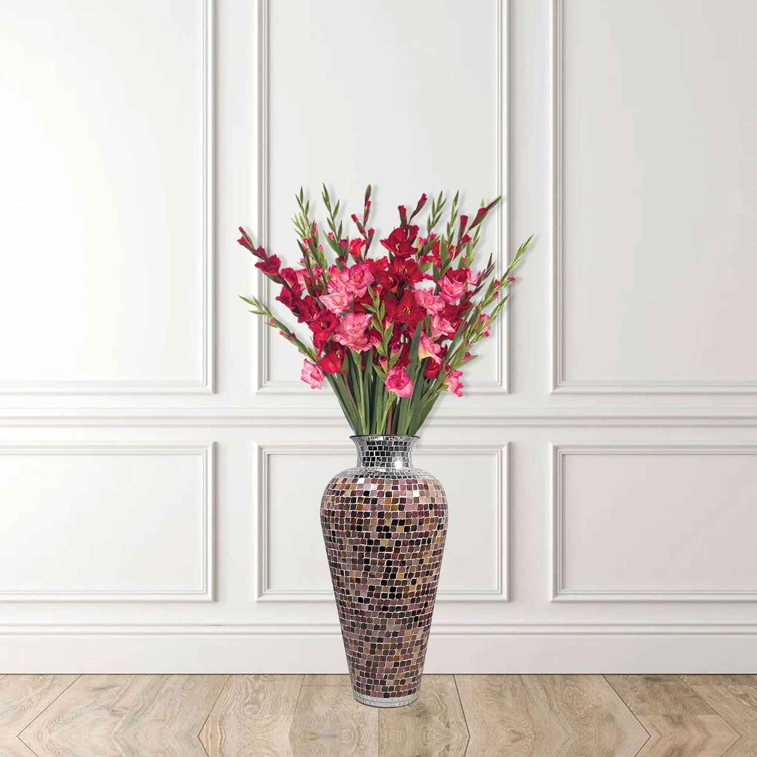 DecorShore 22" Tall Iron Base Decorative Mosaic Floor Vase With Glass Mosaic Tiles Overlay- Multi Beach