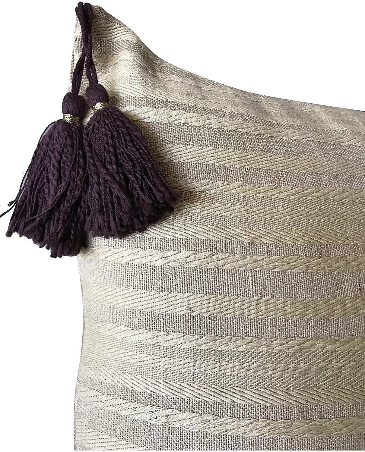 18 Inch Throw Pillow Cover Tribal Boho Woven Pillowcase With Tassels Soft Cushion Case Cream Beige Brown