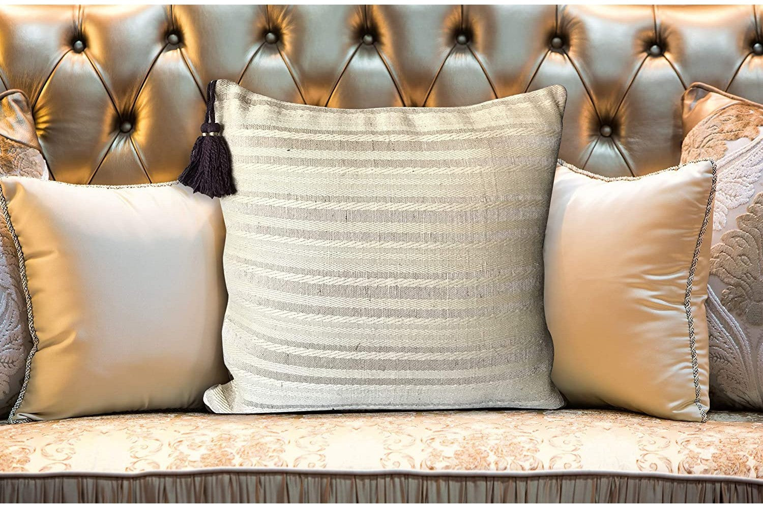 18 Inch Throw Pillow Cover Tribal Boho Woven Pillowcase With Tassels Soft Cushion Case Cream Beige Brown