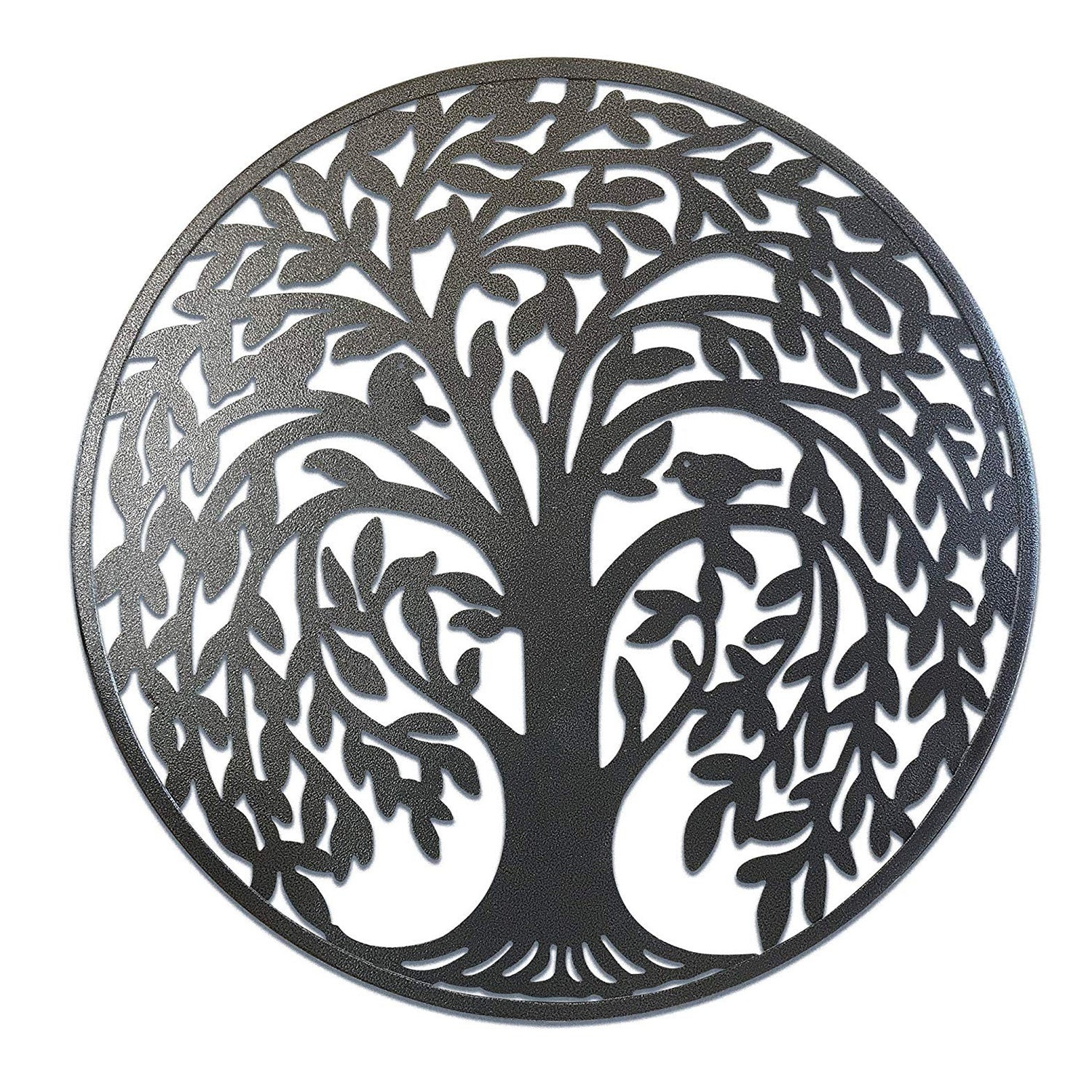 Round Metal Wall Art Decorative Wall Sculpture Natural Sanctuary Tree Of Life Hanging Wall Decor In Antique Silver Finish