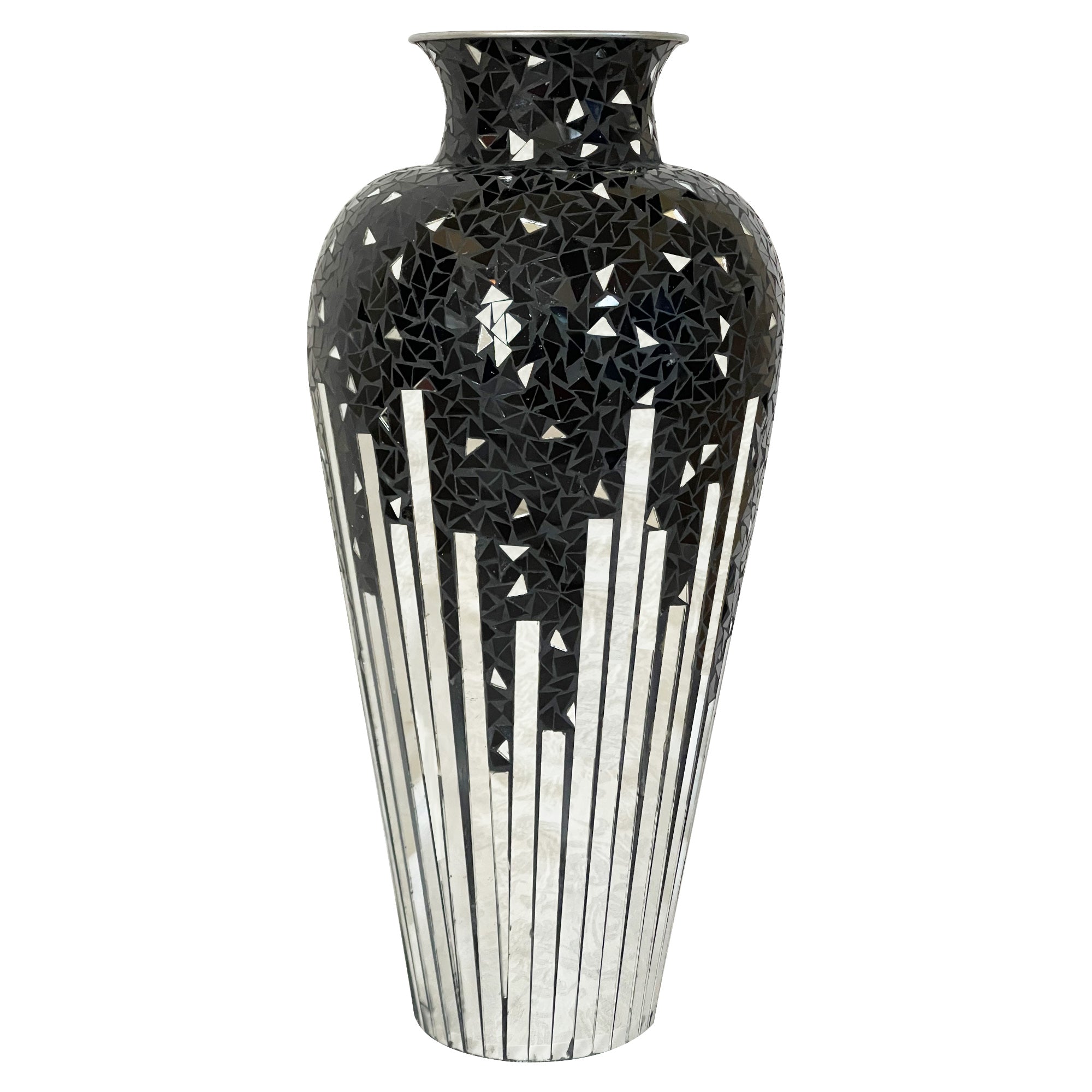 DecorShore 22" Tall Iron Base Decorative Mosaic Floor Vase With Glass Mosaic Tiles Overlay- Multi Black Silver