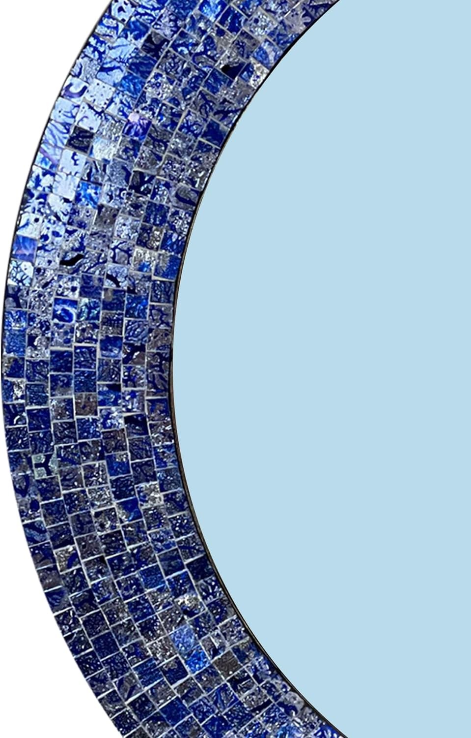 24" Sapphire And Silver, Handmade Round Decorative Glass Mosaic Tile Framed Accent Wall Mirror By DecorShore