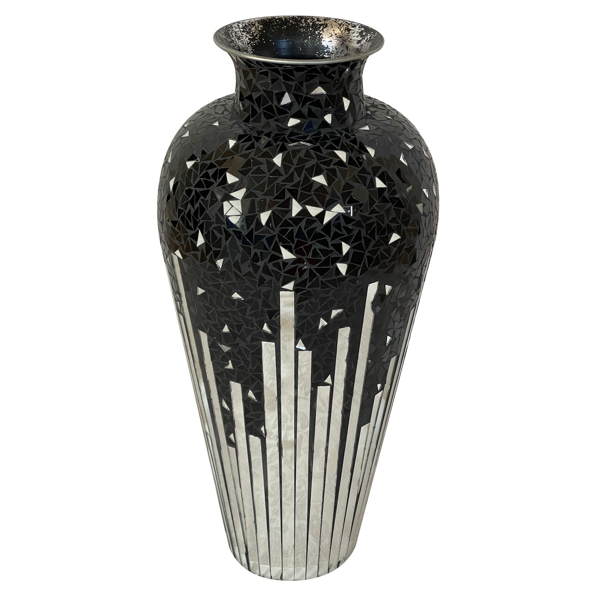 DecorShore 22" Tall Iron Base Decorative Mosaic Floor Vase With Glass Mosaic Tiles Overlay- Multi Black Silver