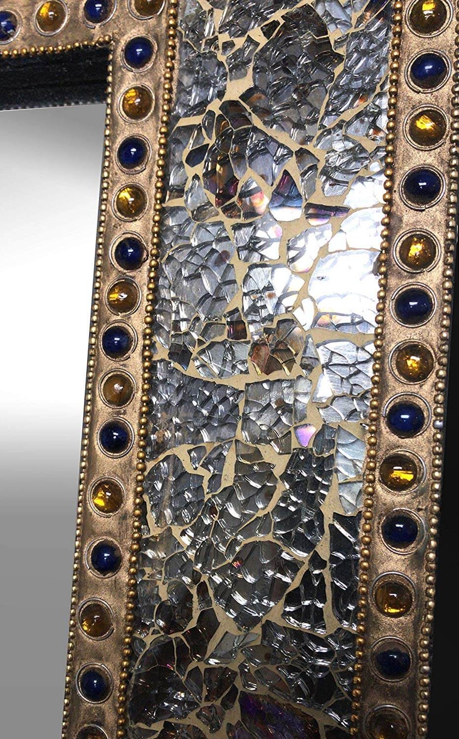 Crackled Glass Decorative Wall Mirror - 30X24 Mosaic Glass Wall Mirror, Vanity Mirror, Glamorous Silver & Gold (Mixed Metallics)