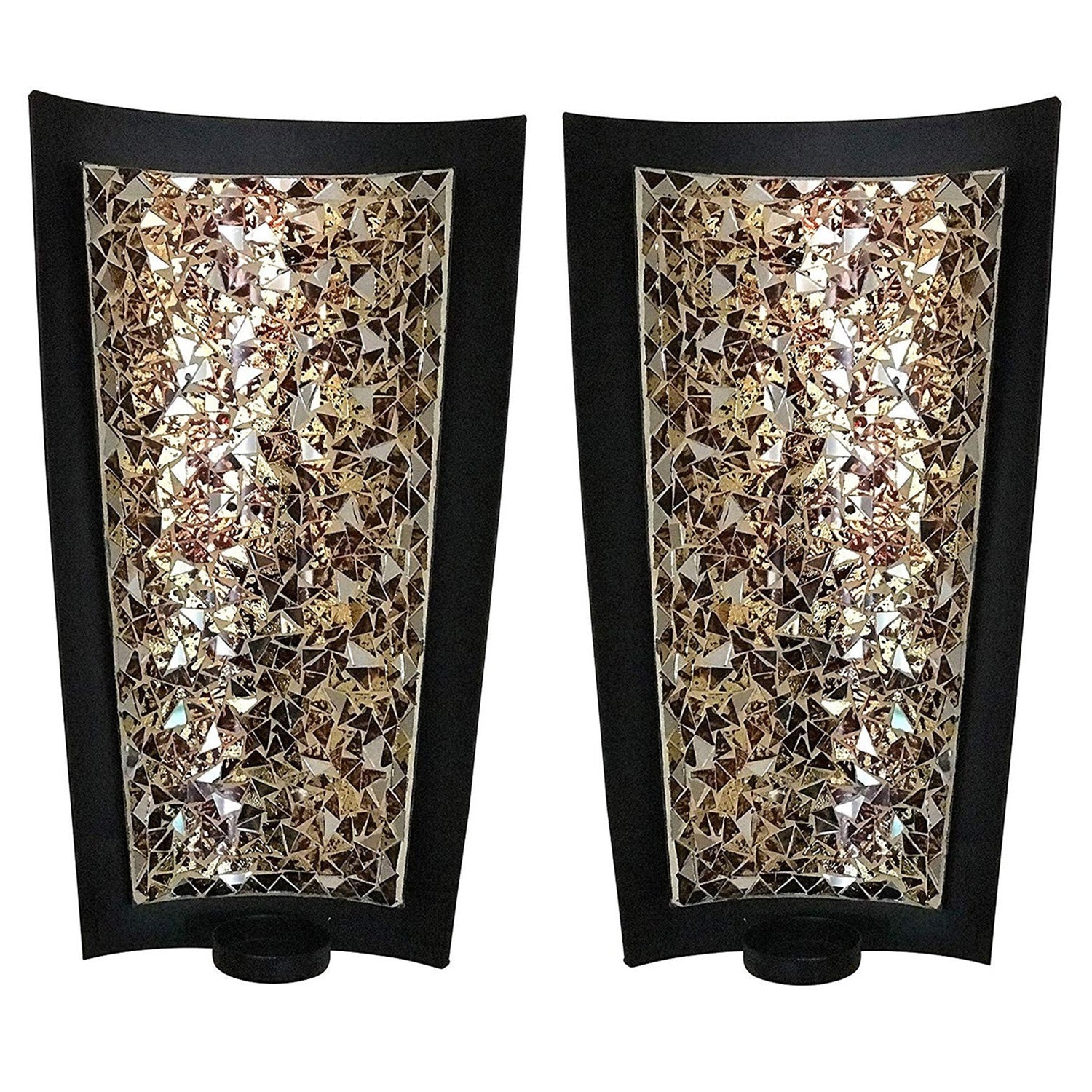 DecorShore Mosaic Wall Sconces Tealight Candle Holders - Abstract Metal Wall Art Candle Sconces Pair (Large - 15 Inch)