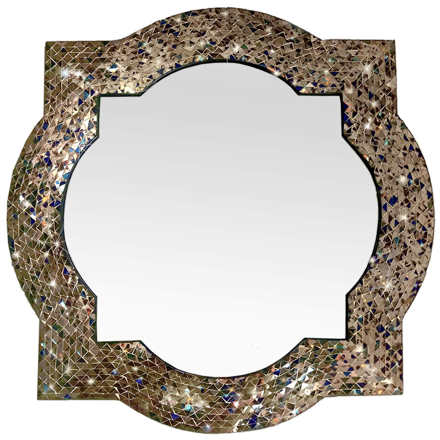 Andalusian Quatrefoil Mirror, Lindaraja Designer Mosaic Wall Mirror, 24" Colorful Handmade Wall Mirror Mosaic Quatrefoil Frame