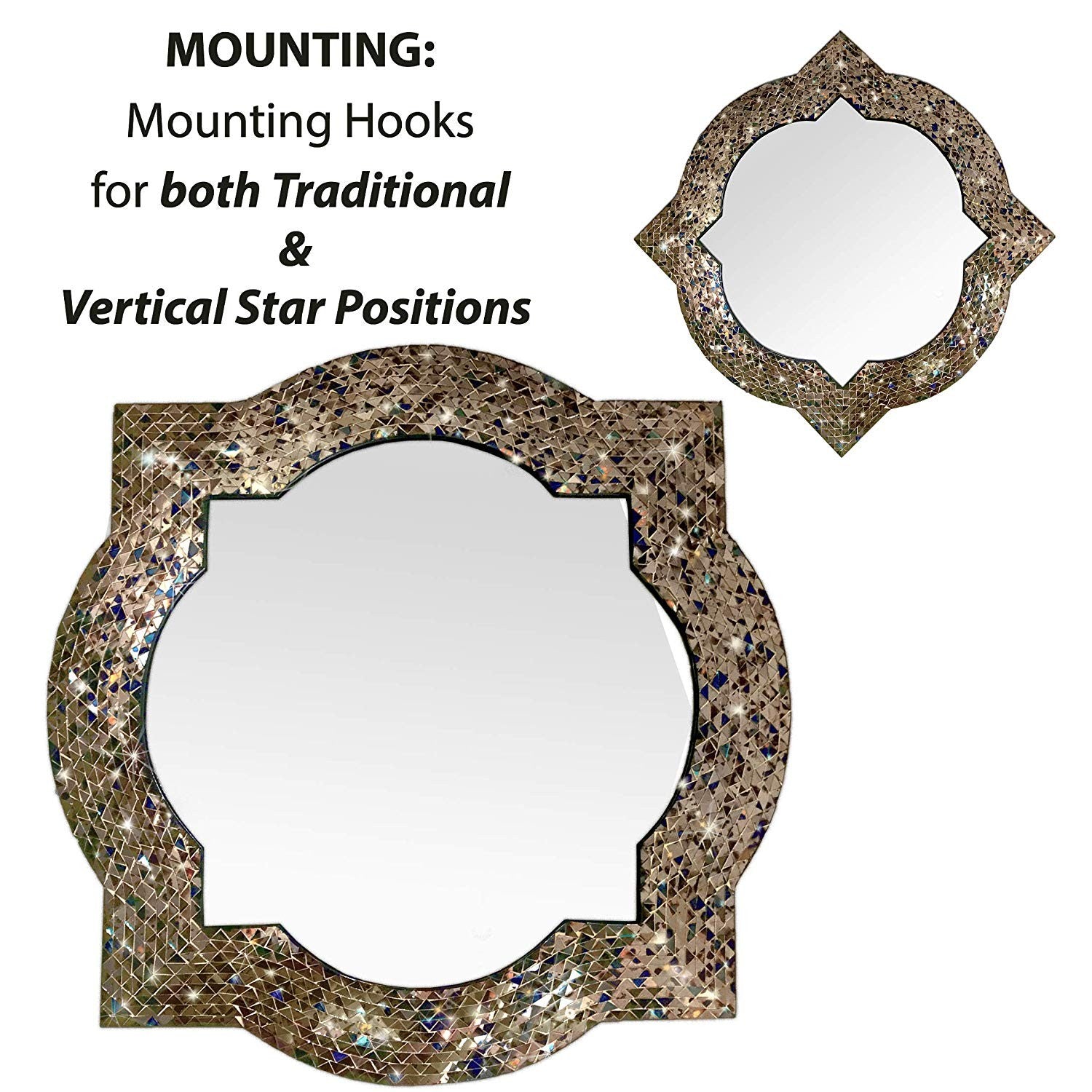 Andalusian Quatrefoil Mirror, Lindaraja Designer Mosaic Wall Mirror, 24" Colorful Handmade Wall Mirror Mosaic Quatrefoil Frame