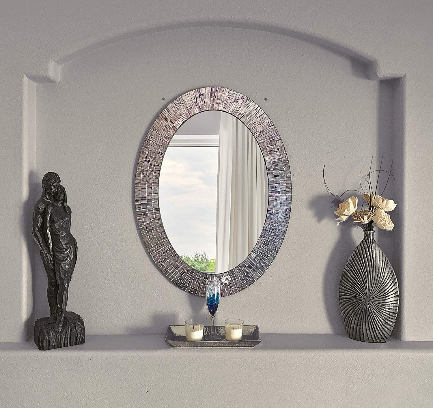 Bohemian Rhapsody Wall Mirror -Purple Rain - Glass Mosaic Decorative Wall Mirror, Silver Violet 32.5 X 24.5 In