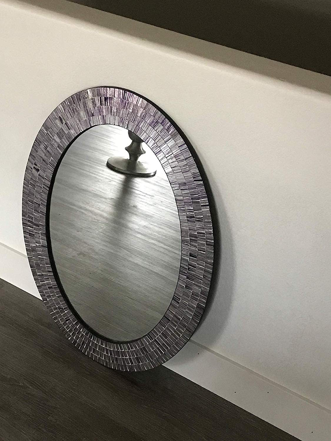 Bohemian Rhapsody Wall Mirror -Purple Rain - Glass Mosaic Decorative Wall Mirror, Silver Violet 32.5 X 24.5 In