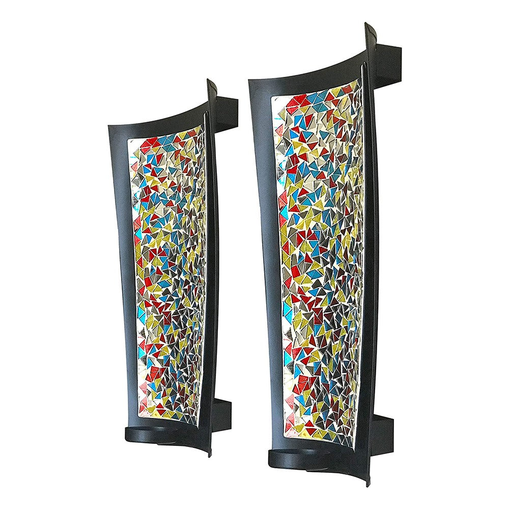 DecorShore 15 In Mosaic Wall Sconce Set Of 2 Tealight Candle Holders - Abstract Metal Wall Art Candle Sconces Pair