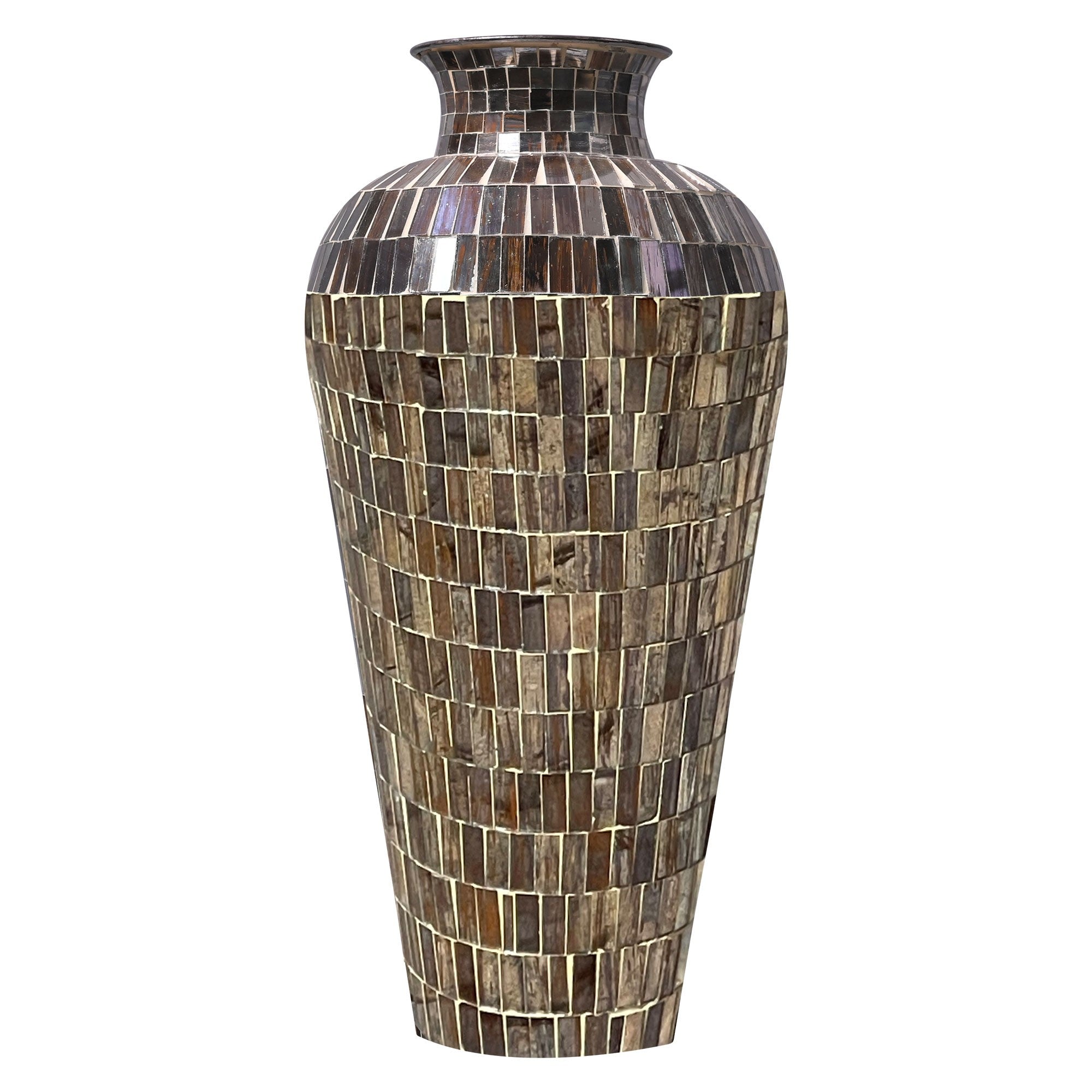 DecorShore 22" Tall Iron Base Decorative Mosaic Floor Vase With Glass Mosaic Tiles Overlay- Golden Rainbow