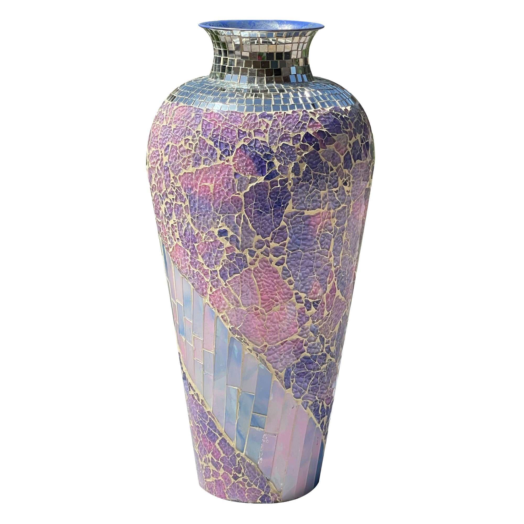 DecorShore 22" Tall Iron Base Decorative Mosaic Floor Vase With Glass Mosaic Tiles Overlay- Multi Purple Pink