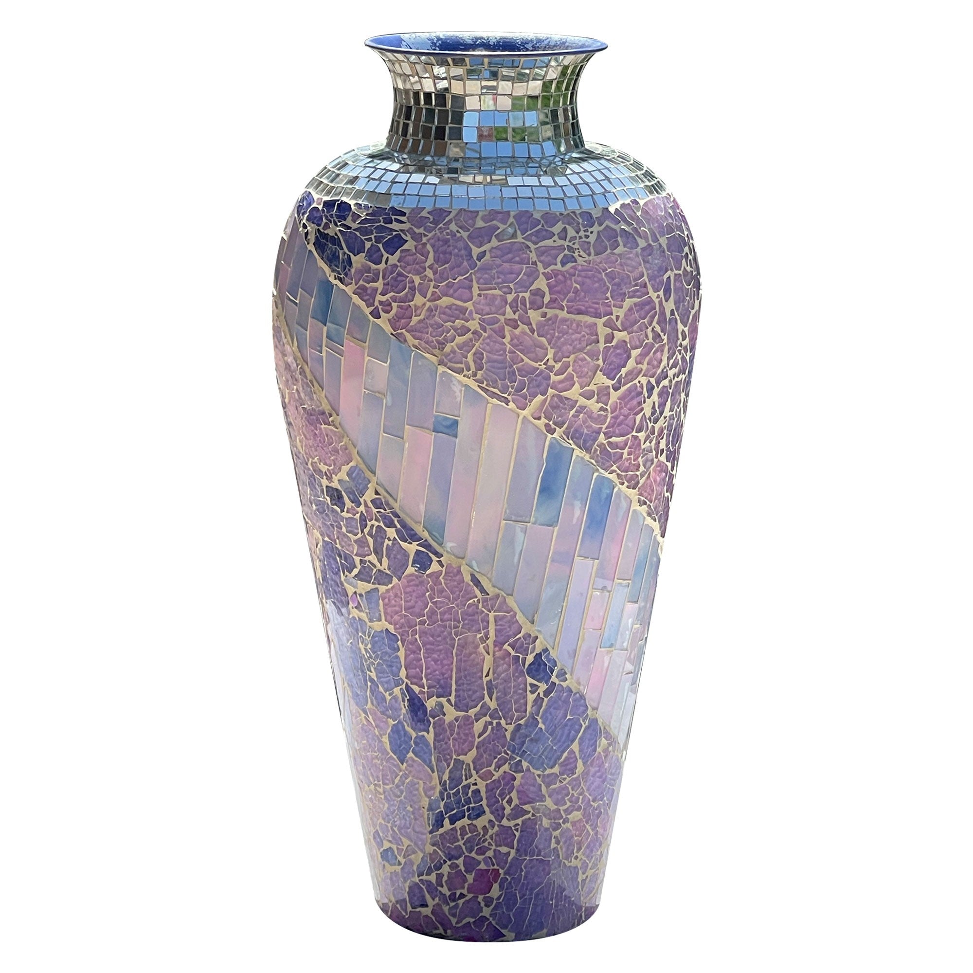 DecorShore 22" Tall Iron Base Decorative Mosaic Floor Vase With Glass Mosaic Tiles Overlay- Multi Purple Pink