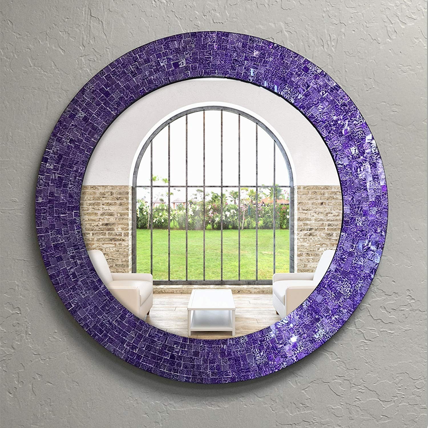 DecorShore 24" Handmade Glass Mosaic Wall Mirror In Ultra Violet - Purple Decorative Wall Mirror (Ultra Violet)