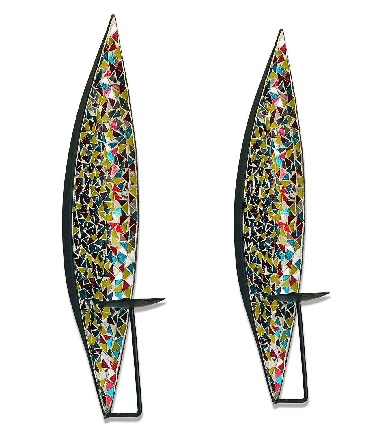 DecorShore "Bella Palacio" Glass Mosaic & Metal Wall Mounted Decorative Candle Holder Wall Sconce, Set Of 2, Light Weight Wall Decor