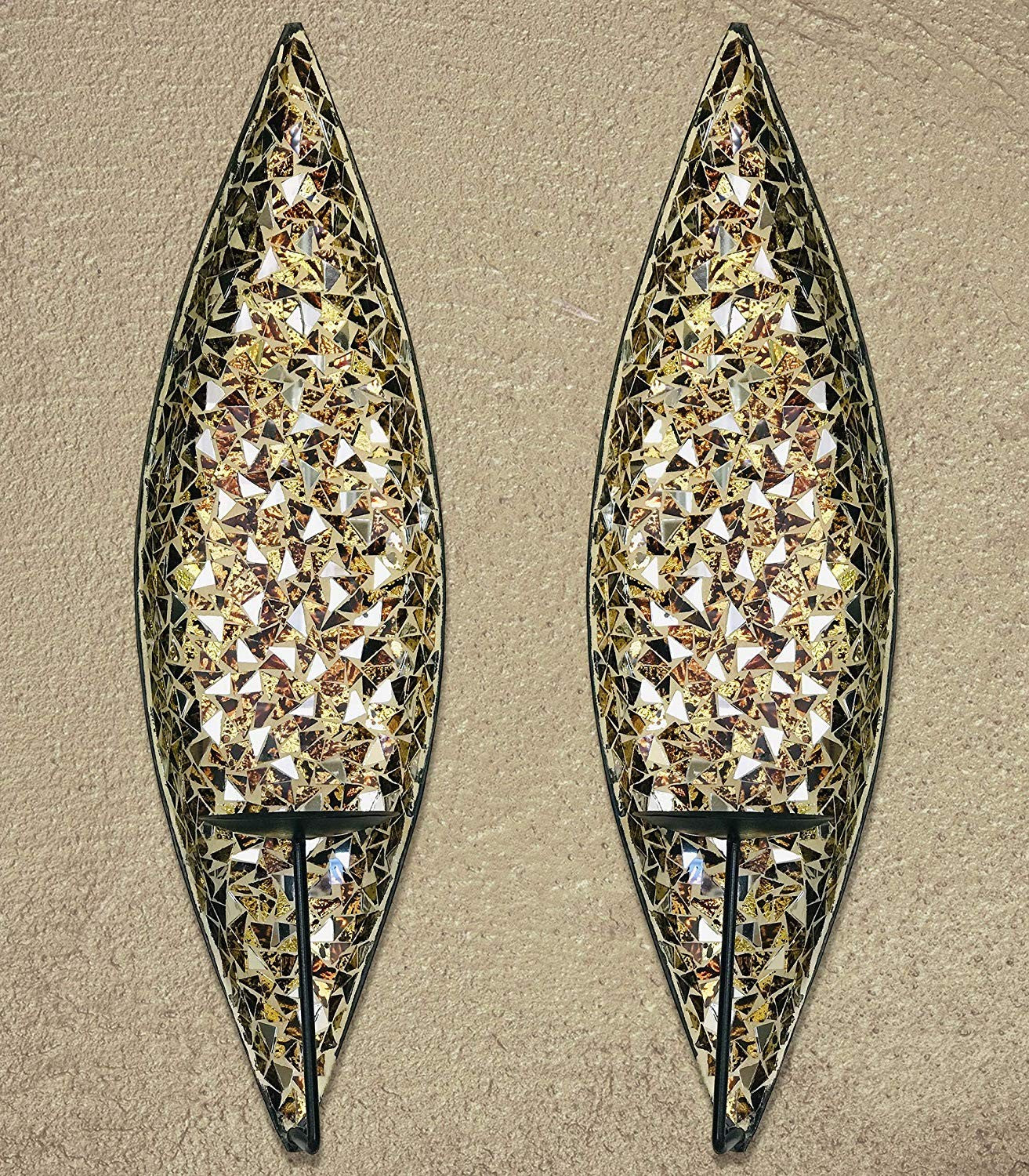 DecorShore "Bella Palacio" Glass Mosaic & Metal Wall Mounted Decorative Candle Holder Wall Sconce,Set Of 2, Light Weight Wall Decor