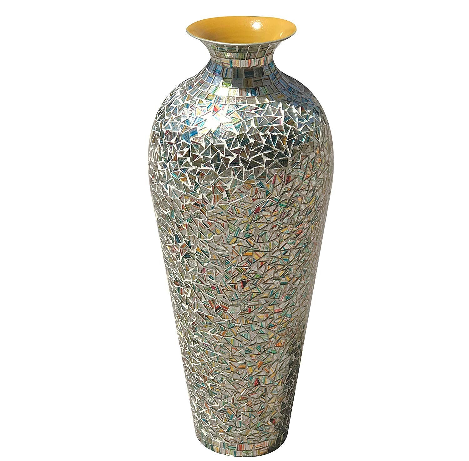 DecorShore Bohemian Rhapsody Multicolor Decorative Tall Metal Floor Vase for Flowers Rainbow Glass Mosaic