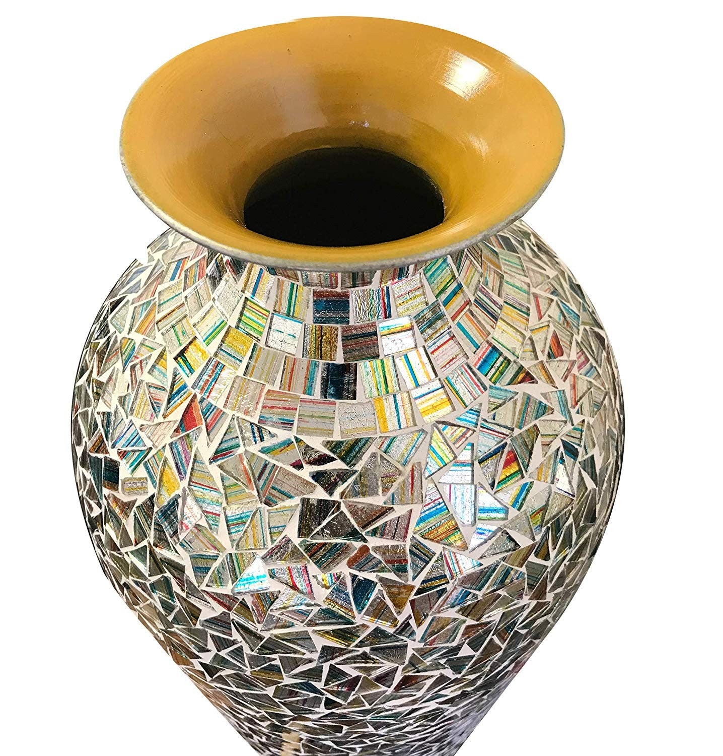 DecorShore Bohemian Rhapsody Multicolor Decorative Tall Metal Floor Vase for Flowers Rainbow Glass Mosaic