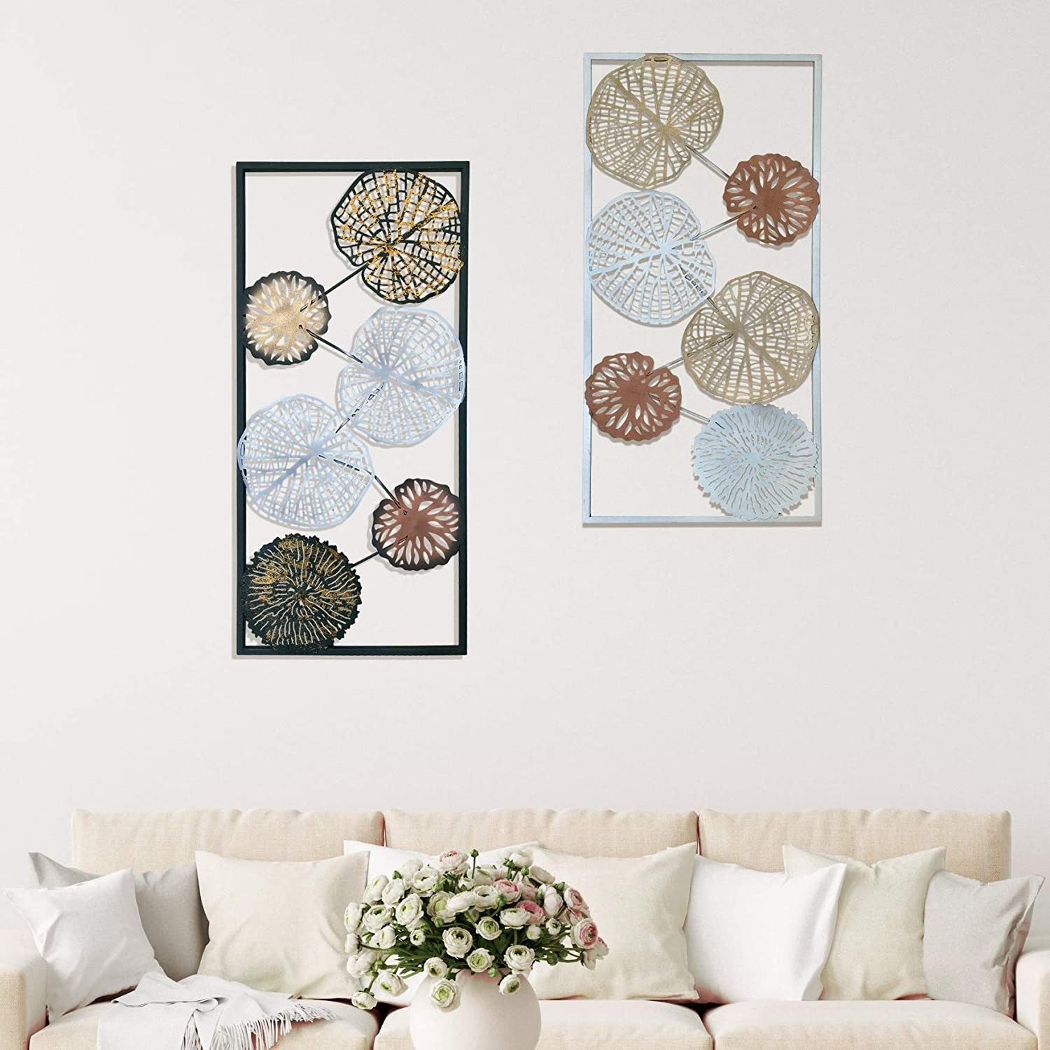 DecorShore Colorful Leaves Metal Wall Art Decorative Large Wall Decor Set Of 2