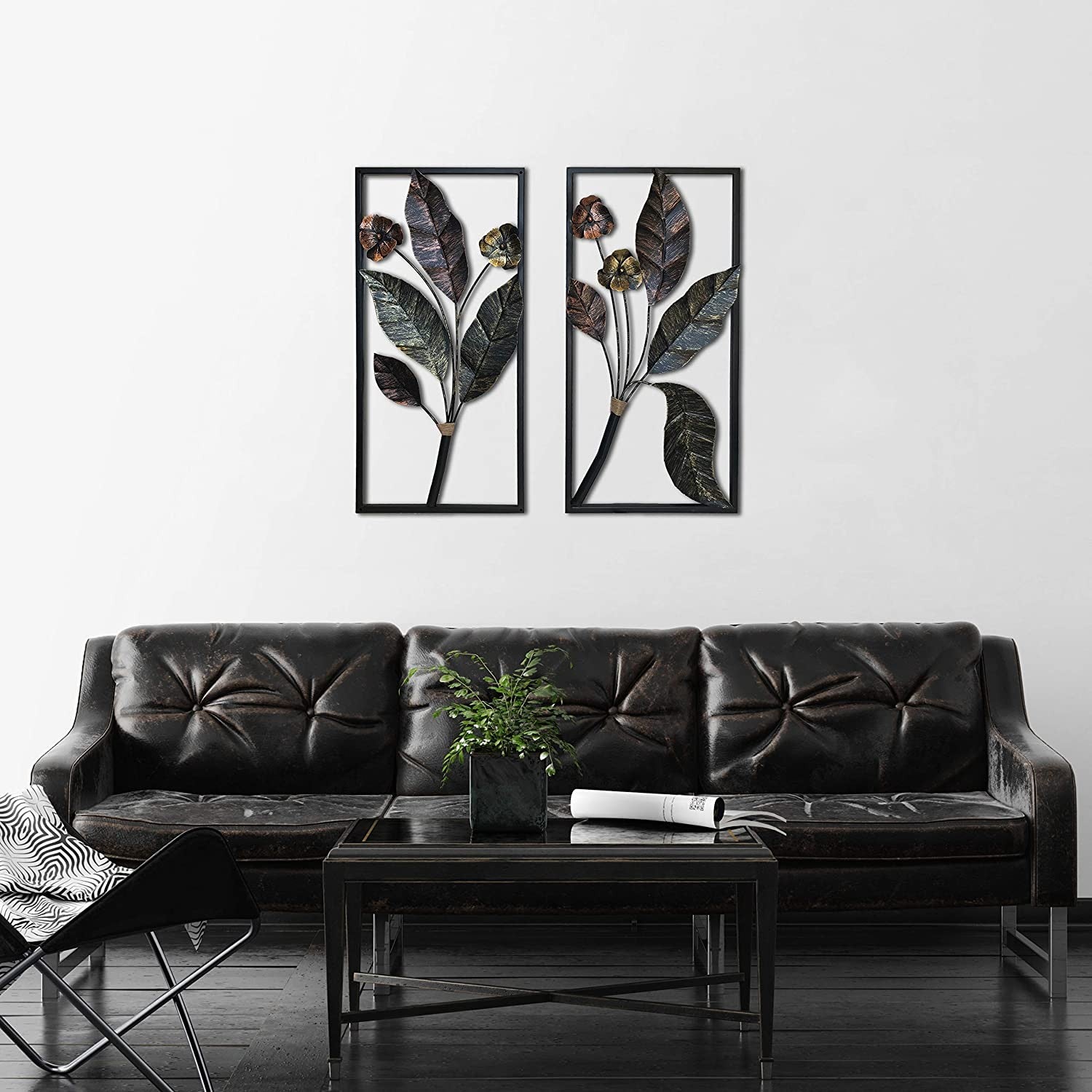 DecorShore 30" Inch Contemporary Floral Leaf Large Metal Decorative Wall Art For Wall Decor & Nature Decorations