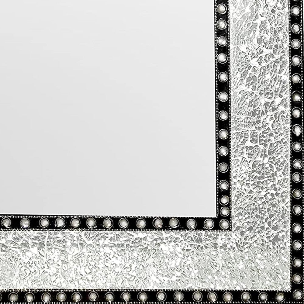 DecorShore 24"X18" Crackled Glass Framed Rectangular Decorative Mosaic Wall Mirror, Accent Mirror-Silver