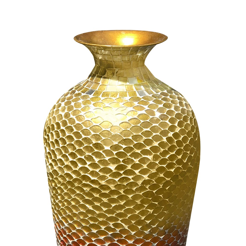 DecorShore Decorative Mosaic Vase - Tall Metal Floor Vase With Glass Mosaic In Shades Of Amber Gold & Tangerine Orange