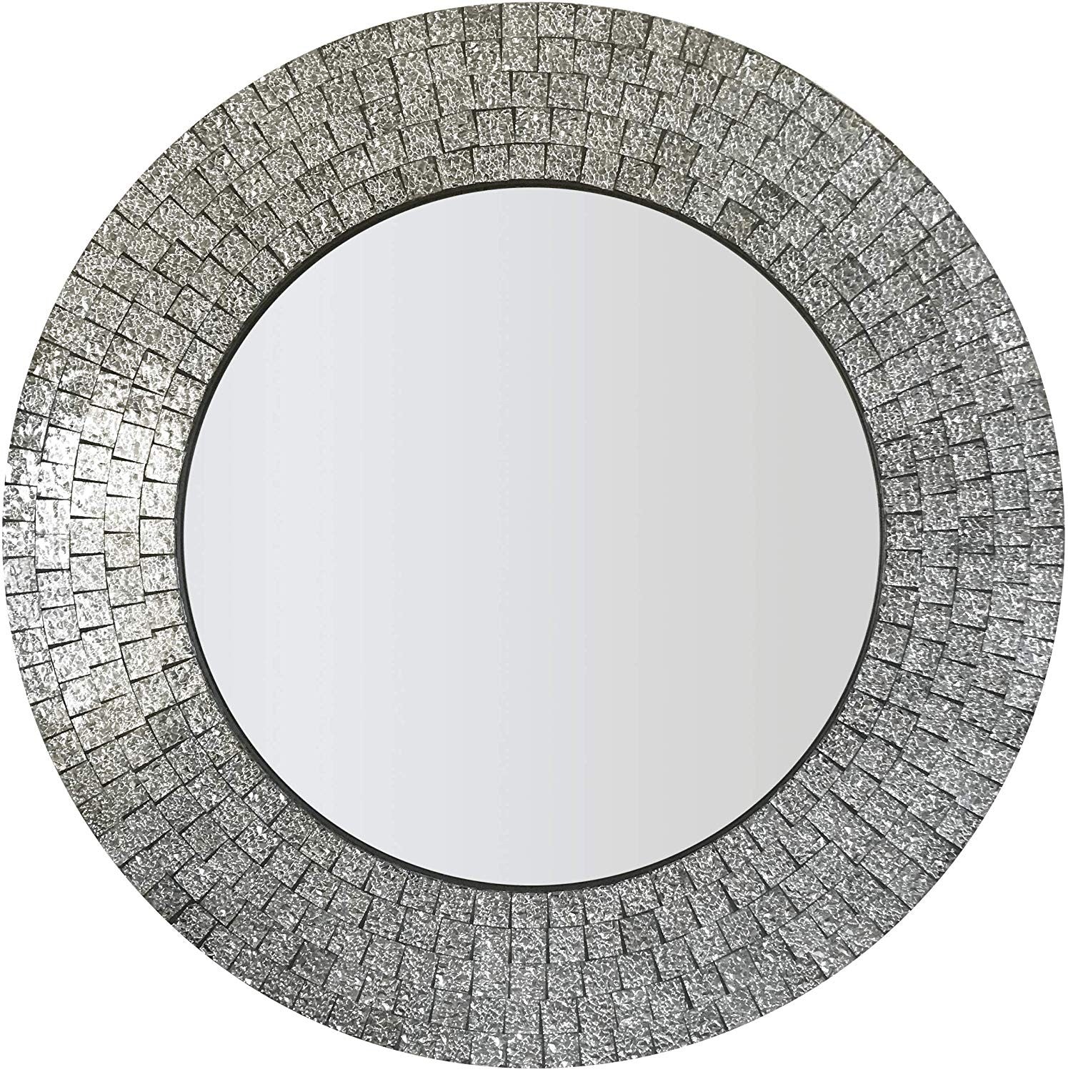 DecorShore 24 Inch Handmade Glamorous Sparkling Glass Mosaic Wall Mirror Home Decor In Effervescent Silver