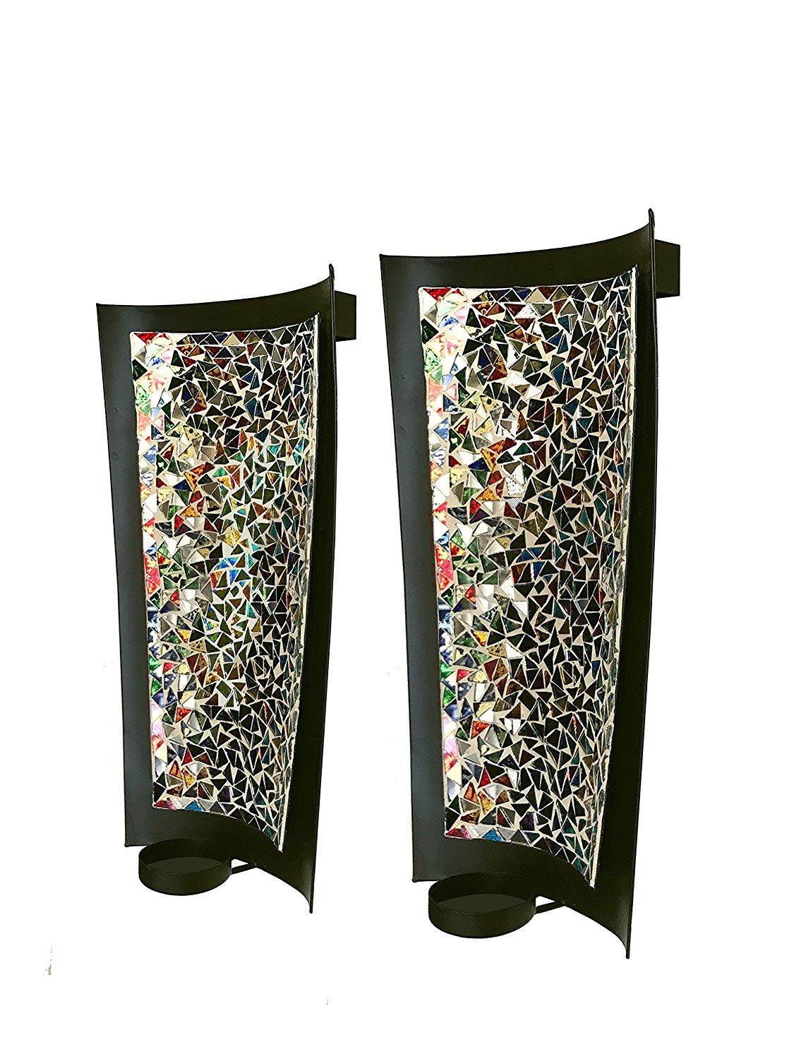 DecorShore Mosaic Wall Sconce Set Of 2 Tealight Candle Holders - Abstract Metal Wall Art Candle Sconces Pair