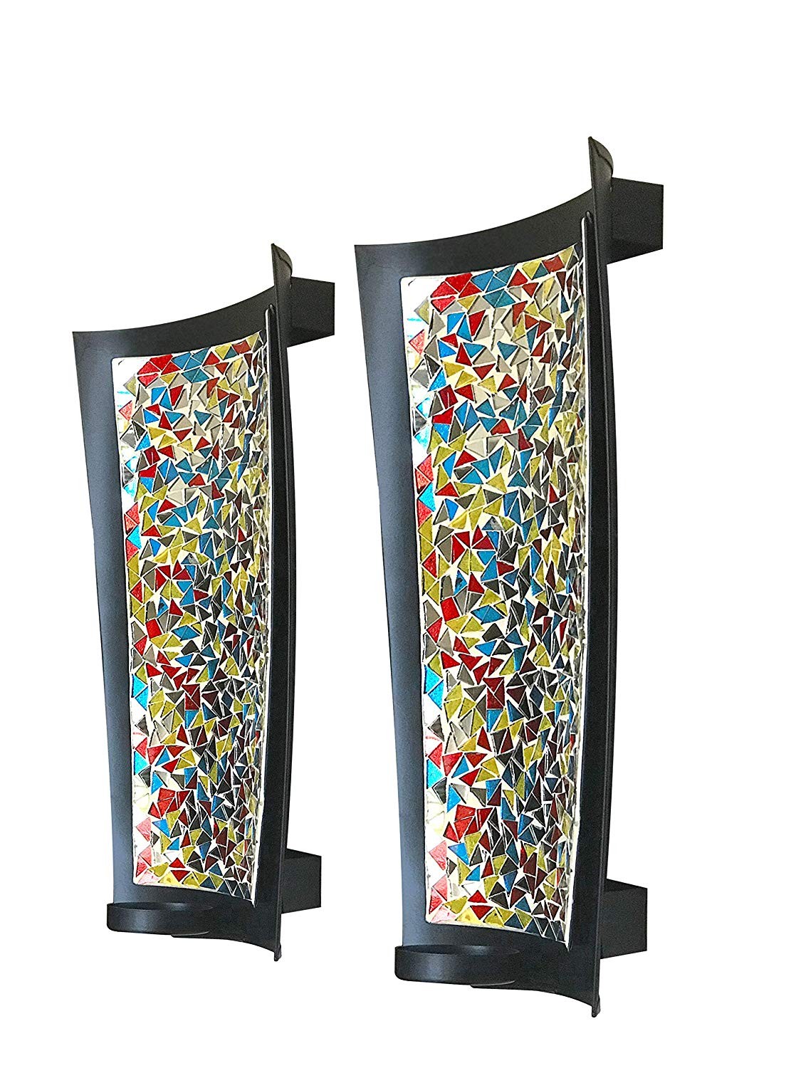 DecorShore Mosaic Wall Sconce Set Of 2 Tealight Candle Holders - Abstract Metal Wall Art Candle Sconces Pair