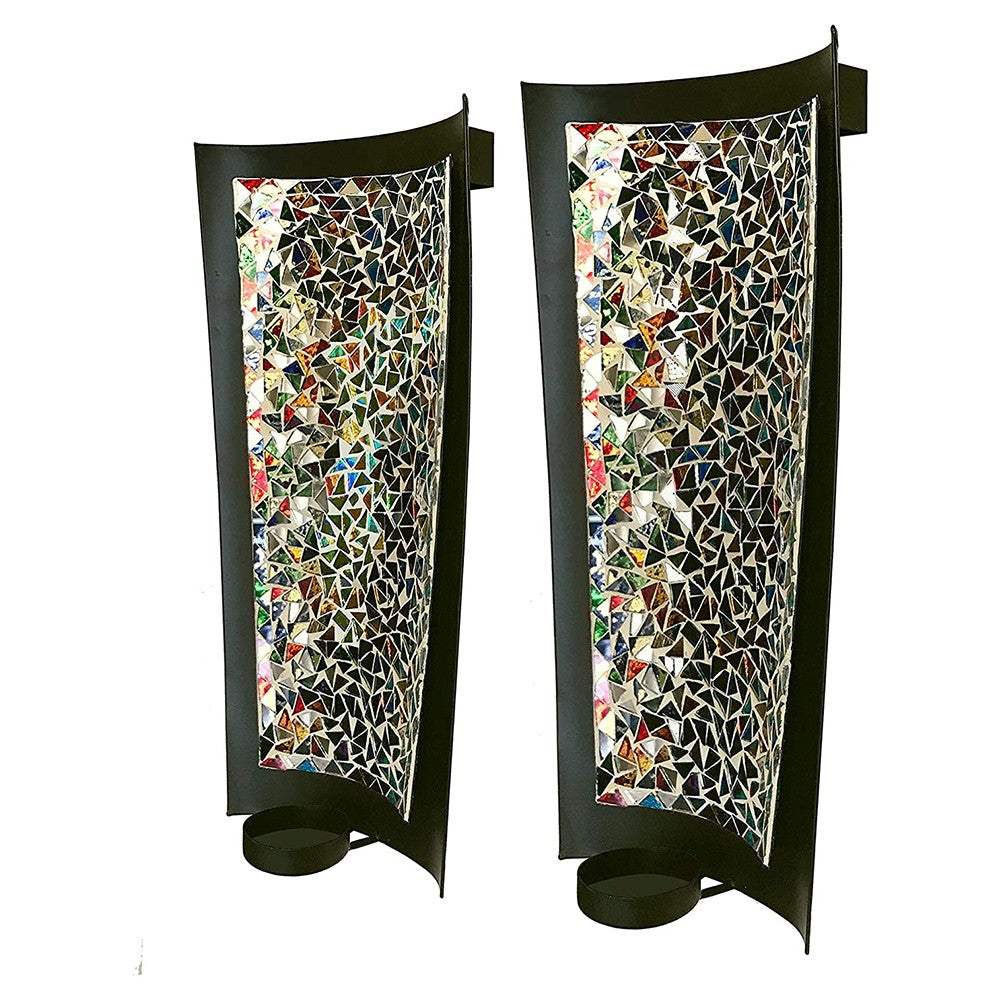 DecorShore Mosaic Wall Sconce Set Of 2 Tealight Candle Holders - Abstract Metal Wall Art Candle Sconces Pair