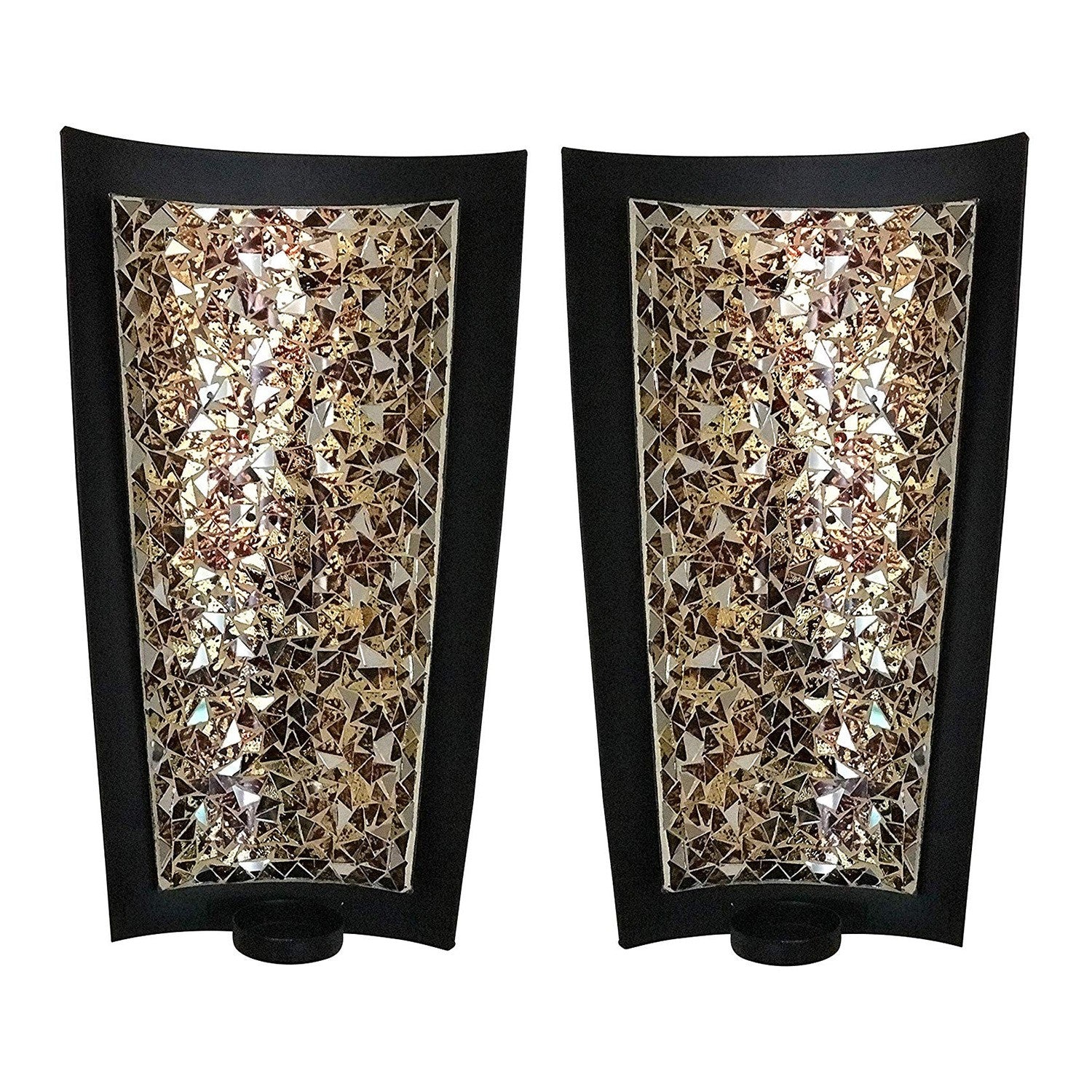 DecorShore Mosaic Wall Sconces Tealight Candle Holders - Abstract Metal Wall Art Candle Sconces Pair (Large - 15 Inch)