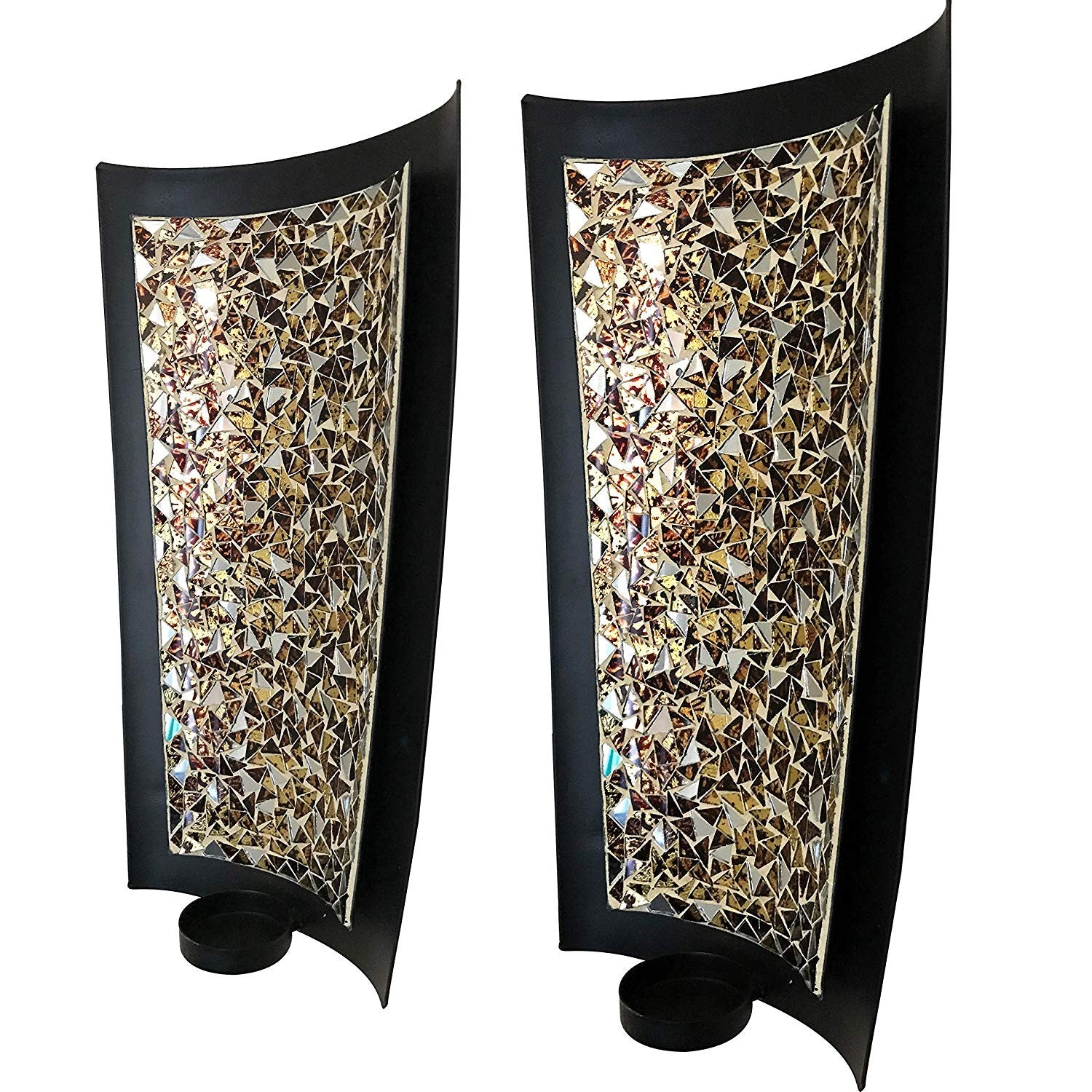 DecorShore Mosaic Wall Sconces Tealight Candle Holders - Abstract Metal Wall Art Candle Sconces Pair (Large - 15 Inch)