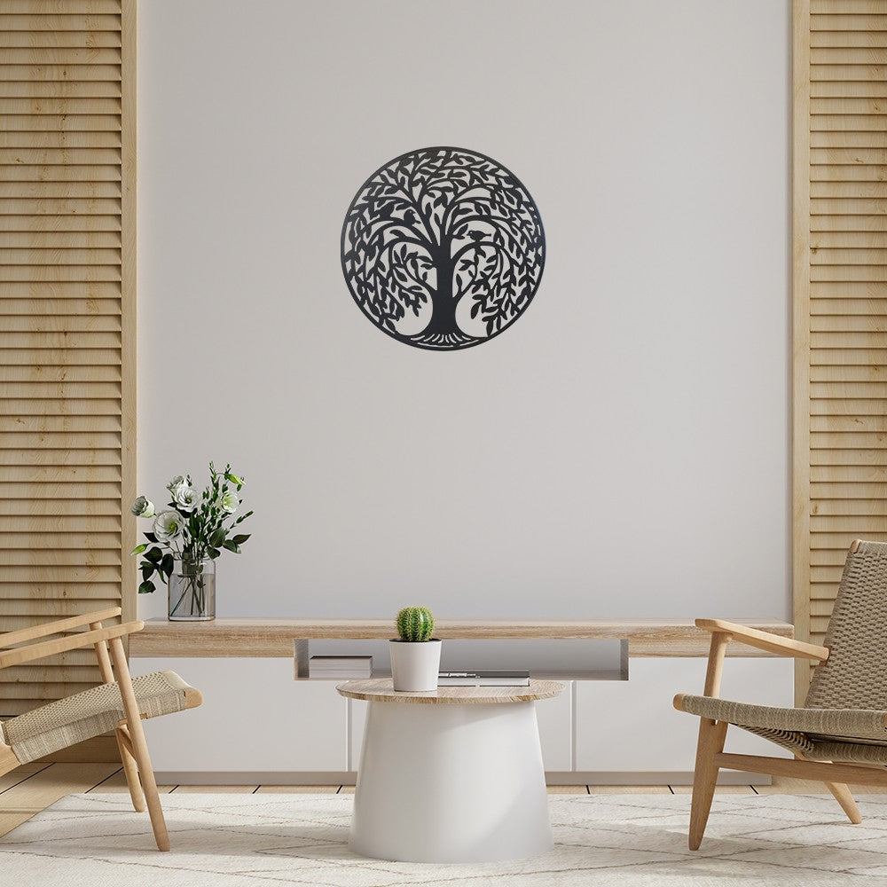 Round Metal Wall Art Decorative Wall Sculpture Natural Sanctuary Tree Of Life Hanging Wall Decor In Antique Silver Finish