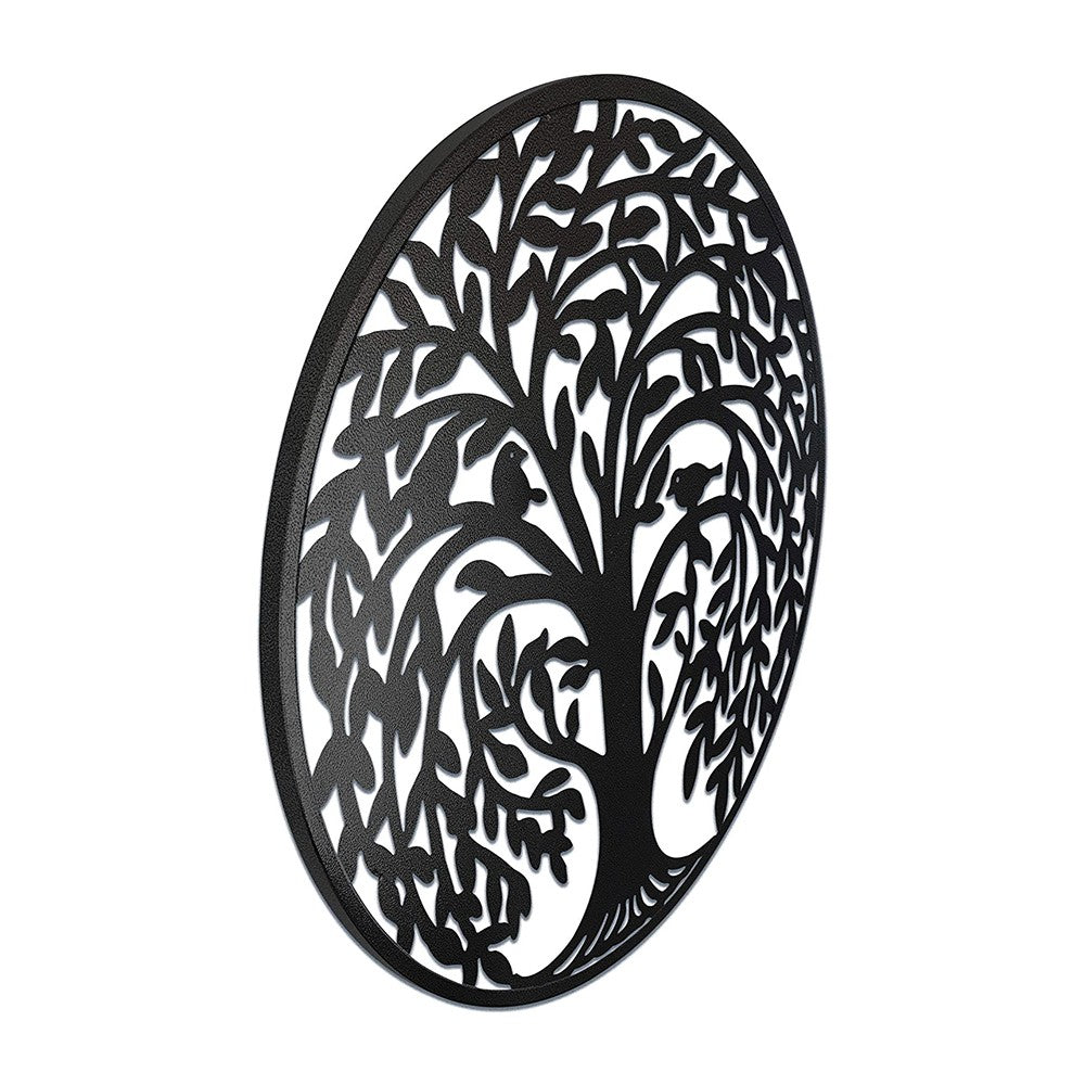 Round Metal Wall Art Decorative Wall Sculpture Natural Sanctuary Tree Of Life Hanging Wall Decor In Antique Silver Finish