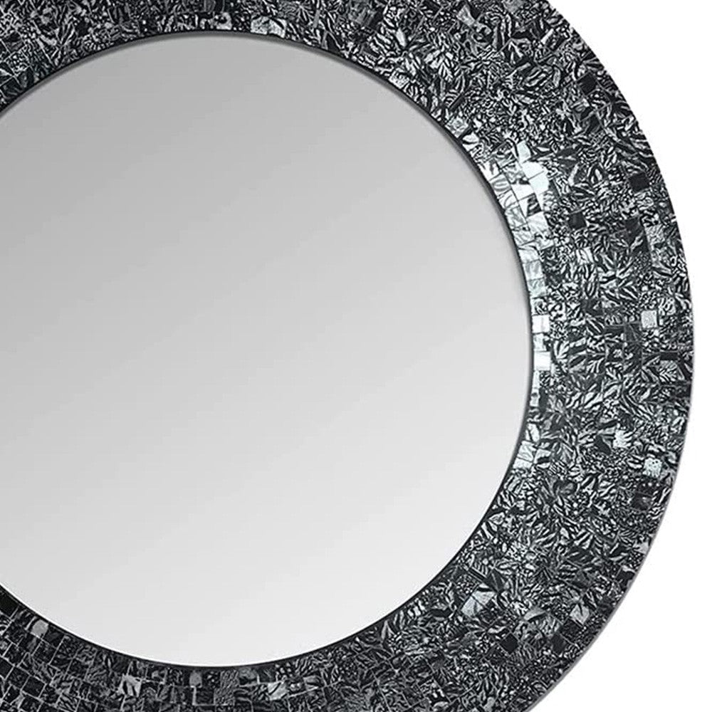 DecorShore 24" Black And Silver Metallic Round Traditional Glass Mosaic Framed Handmade Decorative Wall Mirror