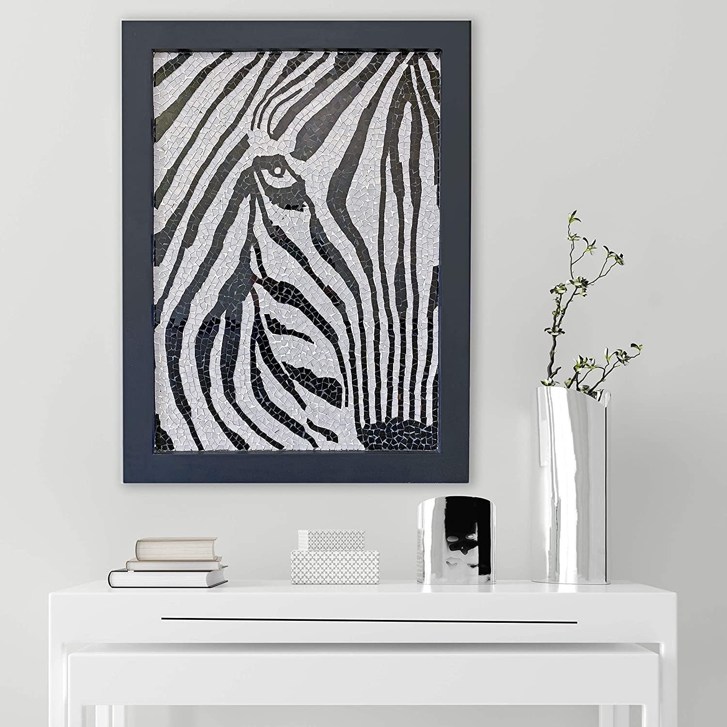 32 Inch Mosaic Wall Art, Framed Artwork Zebra Print Home Decor Glass Mosaic Decorative Wall Art For Living Room