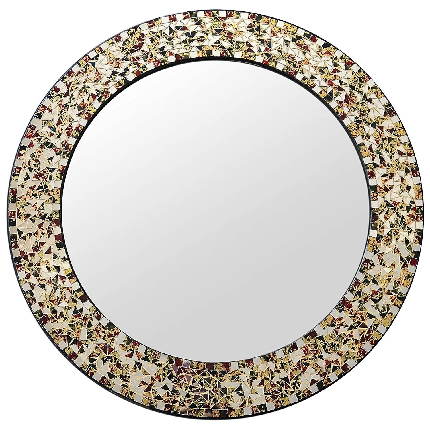 DecorShore 24" Gold or Silver Round Handmade Decorative Mosaic Glass Wall Mirror (Gemstone Rainbow)