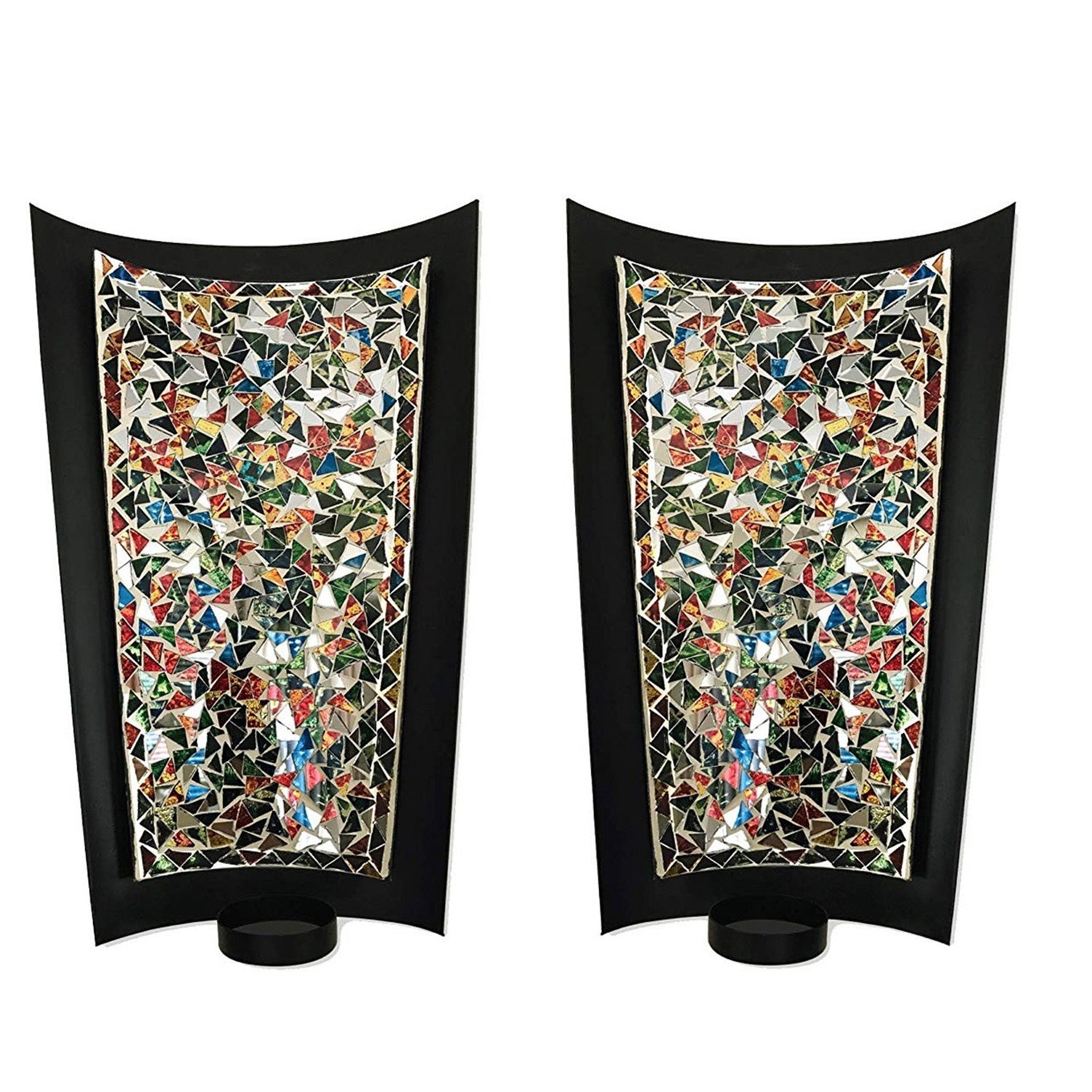 DecorShore Mosaic Wall Sconce Set Of 2 Tealight Candle Holders - Abstract Metal Wall Art Candle Sconces Pair