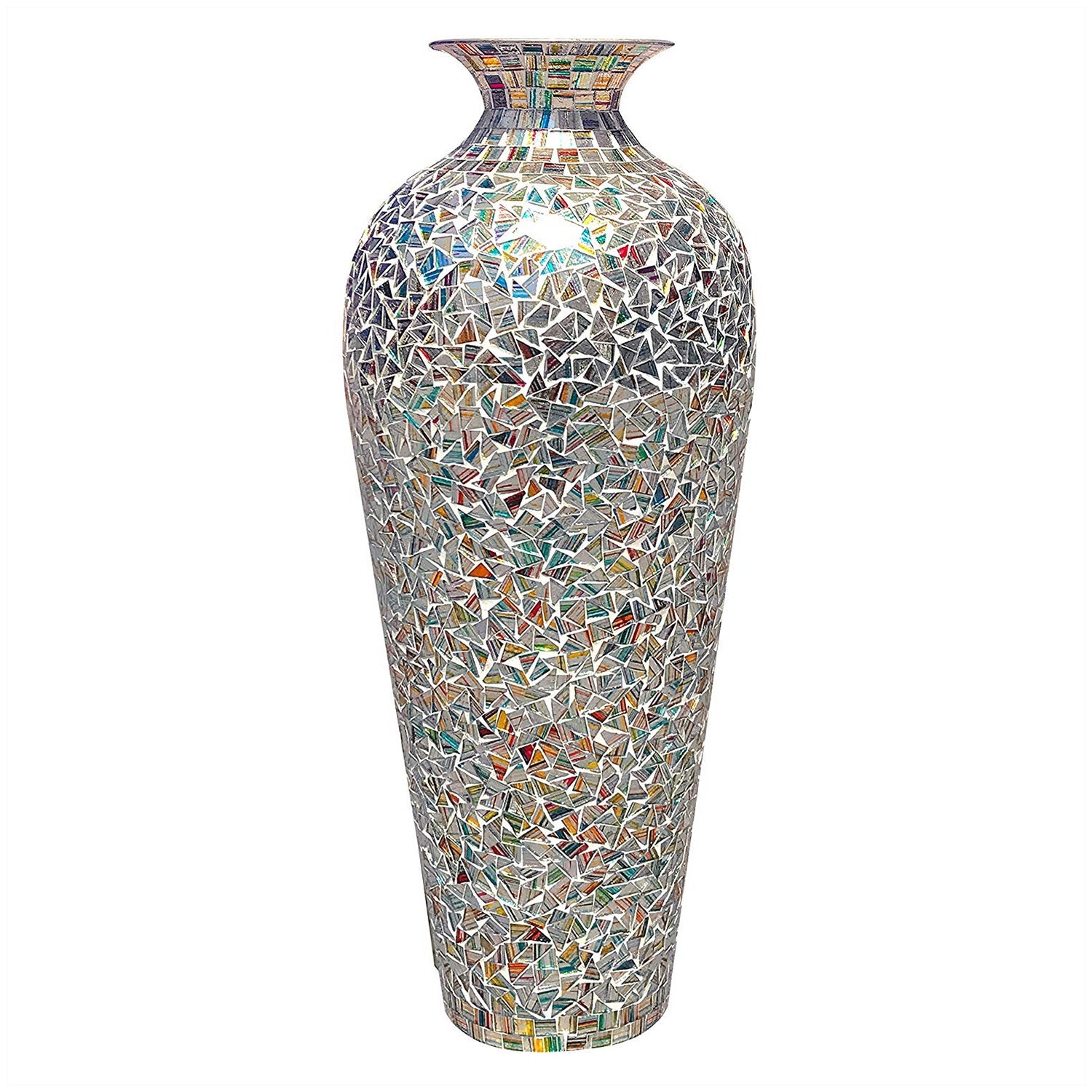 DecorShore Bohemian Rhapsody Multicolor Decorative Tall Metal Floor Vase for Flowers Rainbow Glass Mosaic