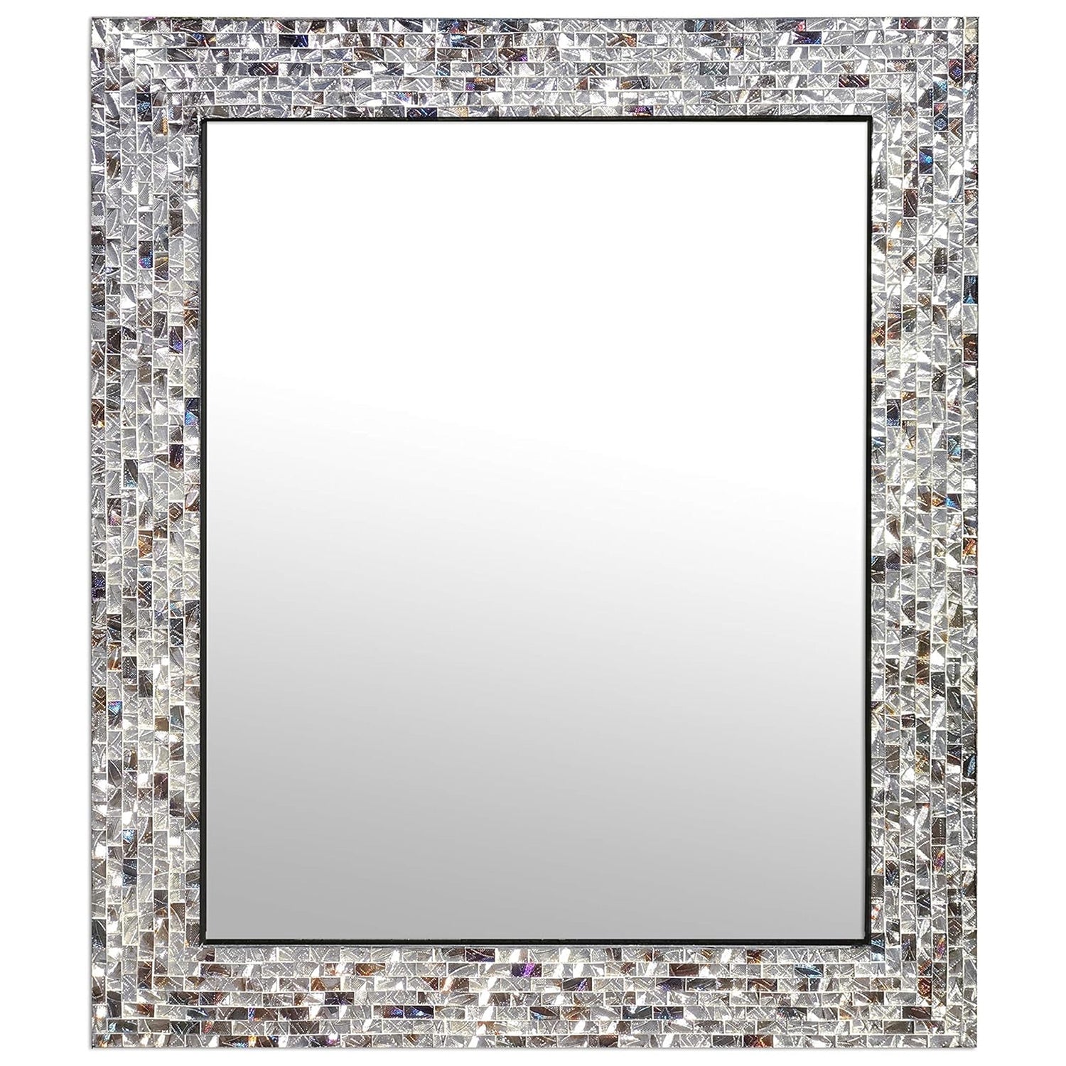 Multi-Colored And Silver 30" X 24" Luxe Mosaic Glass Framed Wall Mirror, Decorative Embossed Rectangular Accent Mirror