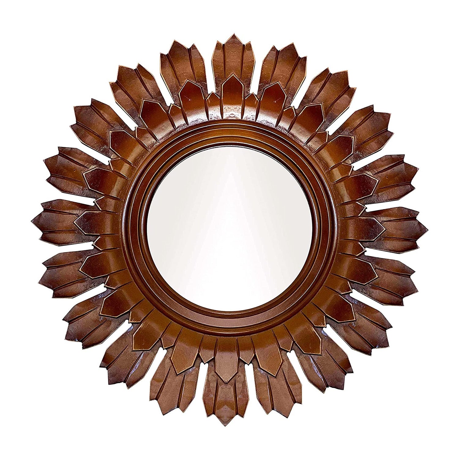 DecorShore 24" Handcrafted Wood Wall Mirror, Traditional Home Decor Solid Wooden Sun Shape Framed Mirror In Brown