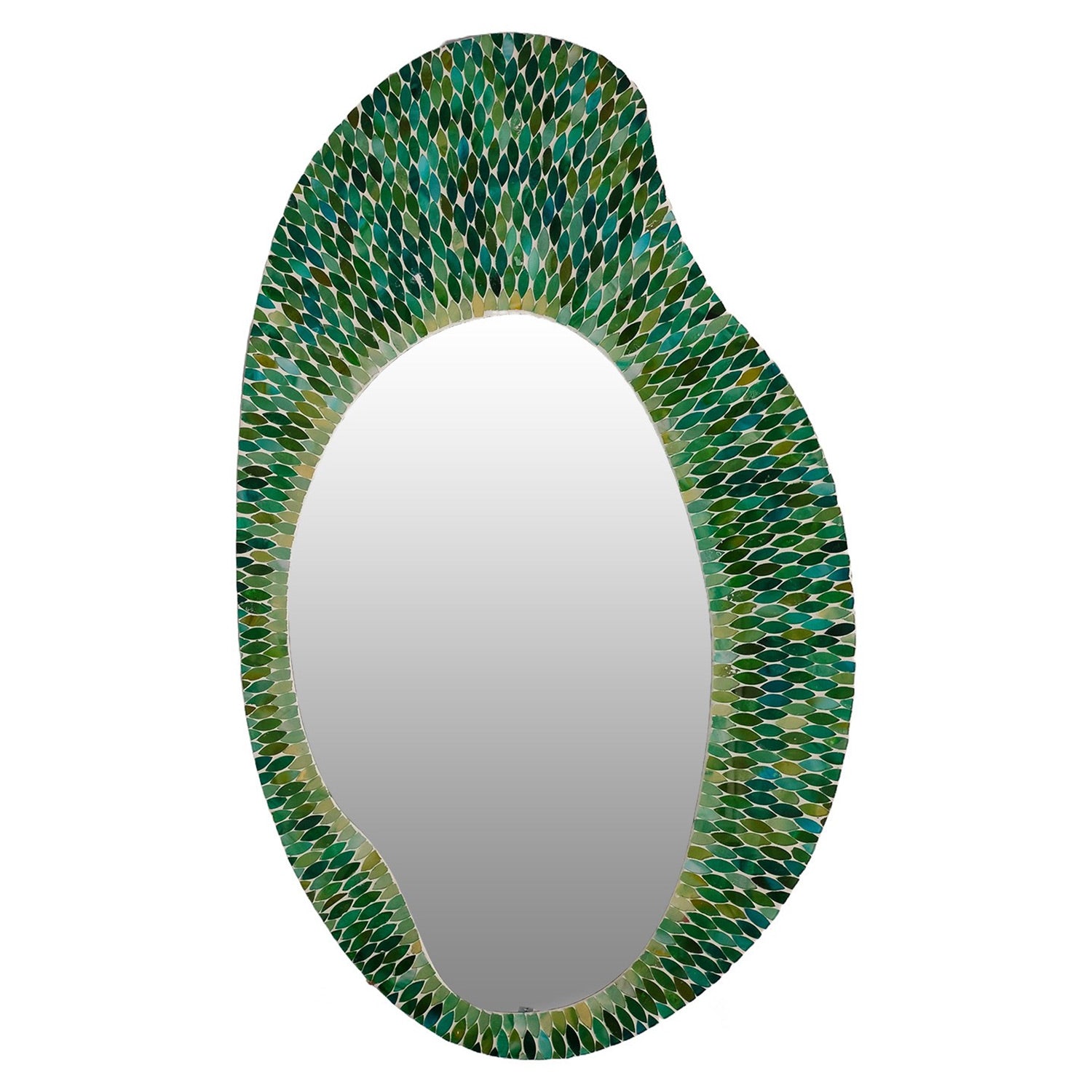 DecorShore 35x21" Handmade Oval Shape Iron Frame Decorative Wall Mirror With Glass Mosaic Tiles- Multi Green